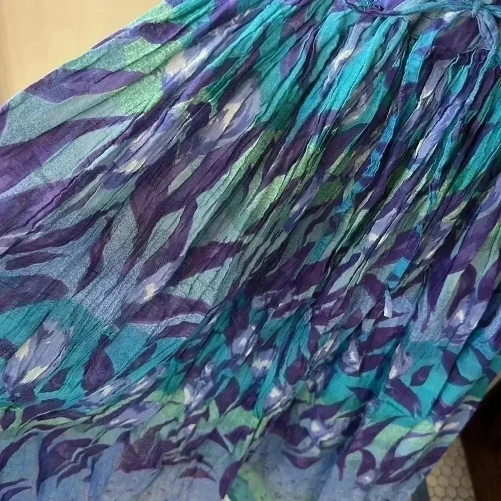 PHOOL | Vintage Broomstick Skirt with Colorful Tropical/Floral Print - Picture 2 of 5